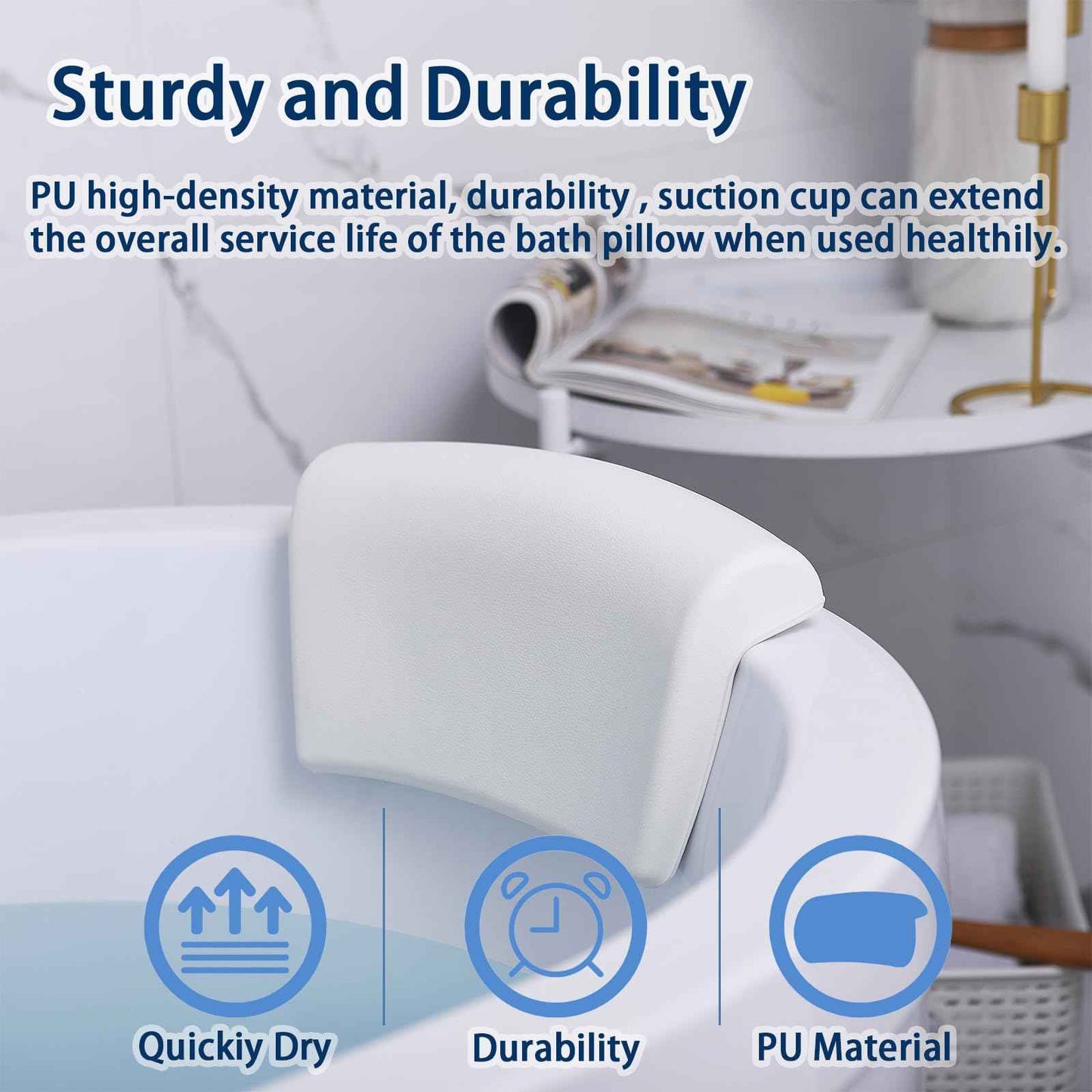 Guluto Bath Pillow, Bath Pillows for Tub with Head, Neck and Shoulder Support, Ergonomic Waterproof Bathtub Pillow with Strong Non-Slip Suction Cups, Relaxing Spa, Hot Tubs, Bathroom Essentials White