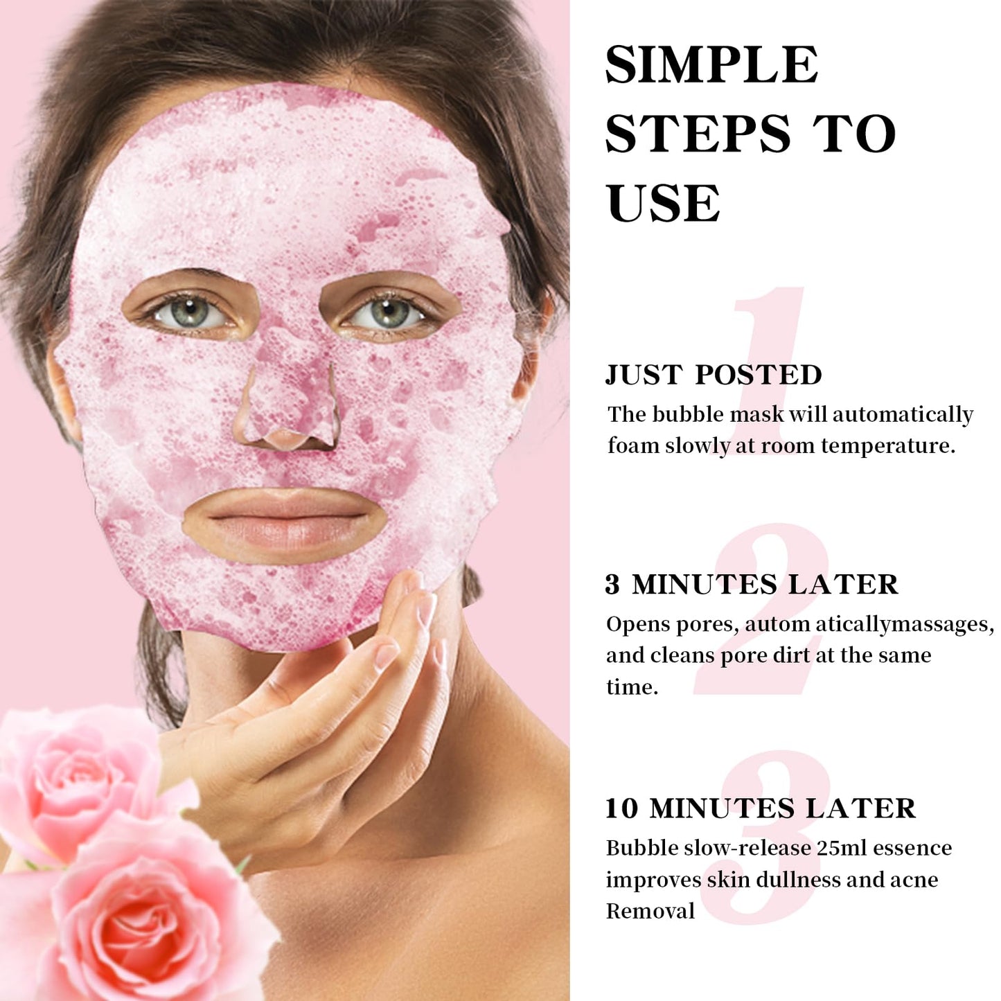 IREV 10 Pack Pink Rose O2 Bubble Face Masks Sheet, Bubble Facial Mask, Foaming Face Mask, Purifying Facial Mask for Acne and Pores, Moisturizing Spa Face Masks Skincare Gifts