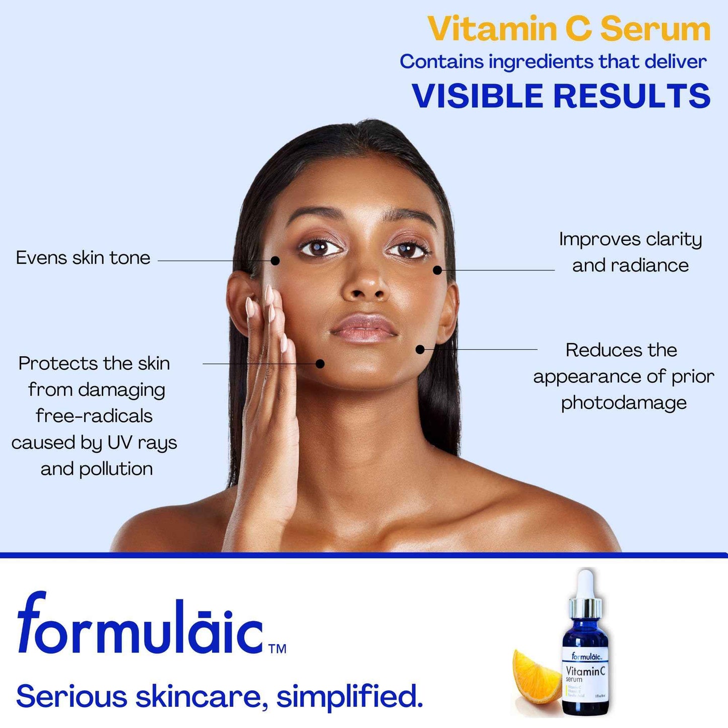 Formulaic Vitamin C Face Serum with Vitamin E & Ferulic Acid, Skin Brightening Serum, Revitalizes Skin and Evens Skintone, Fragrance Free, 1 Fl Oz