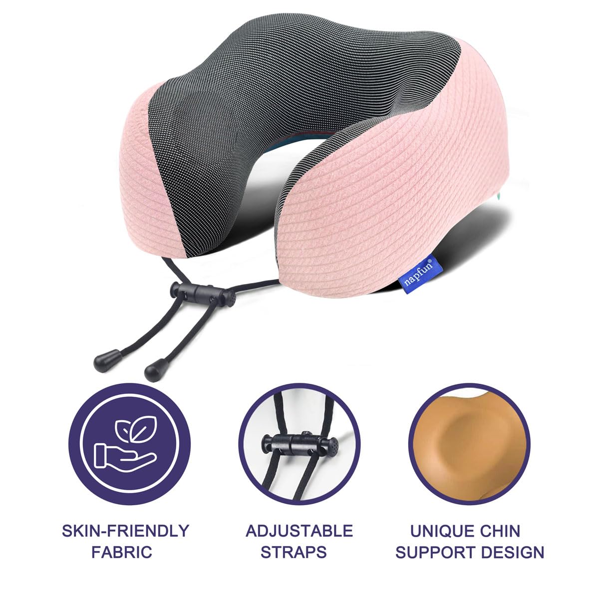 napfun Neck Pillow for Traveling, Upgraded Travel Neck Pillow for Airplane 100% Pure Memory Foam Travel Pillow for Flight Headrest Sleep, Portable Plane Accessories, Pink