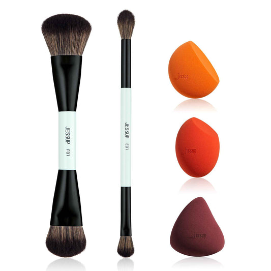 Jessup Double Sided Makeup Brushes Set T502 Bundled with Makeup Sponge Set SP013