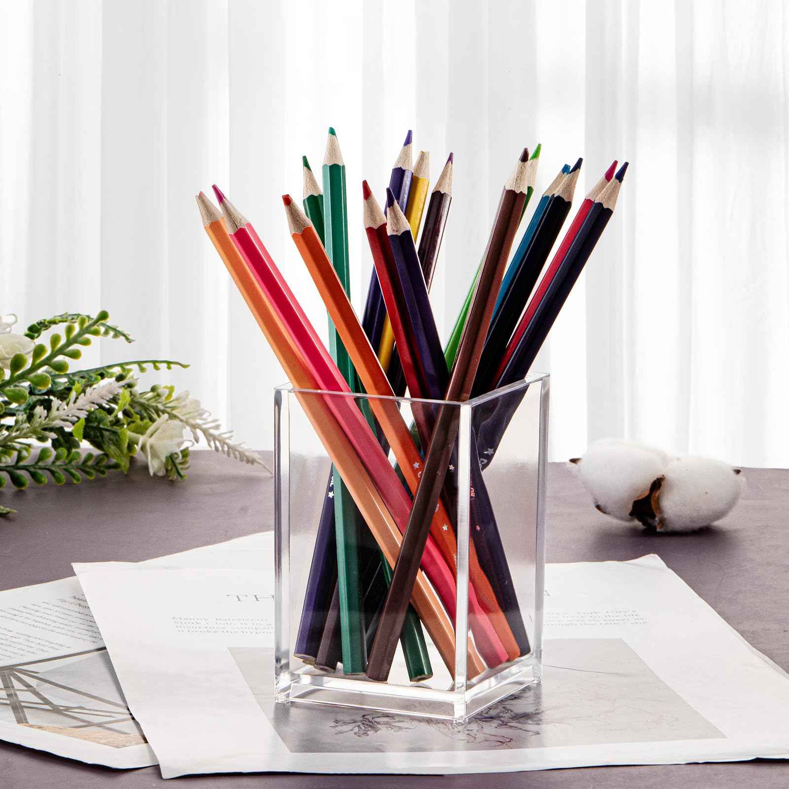 Dayaanee Acrylic Makeup Brush Organizers Countertop, Clear Pencil Holder Transparent Lipstick Holder 2.5x2.5x3.8 Inches Storage Square Cube for Bathroom Jewelry Accessories Pen Holding