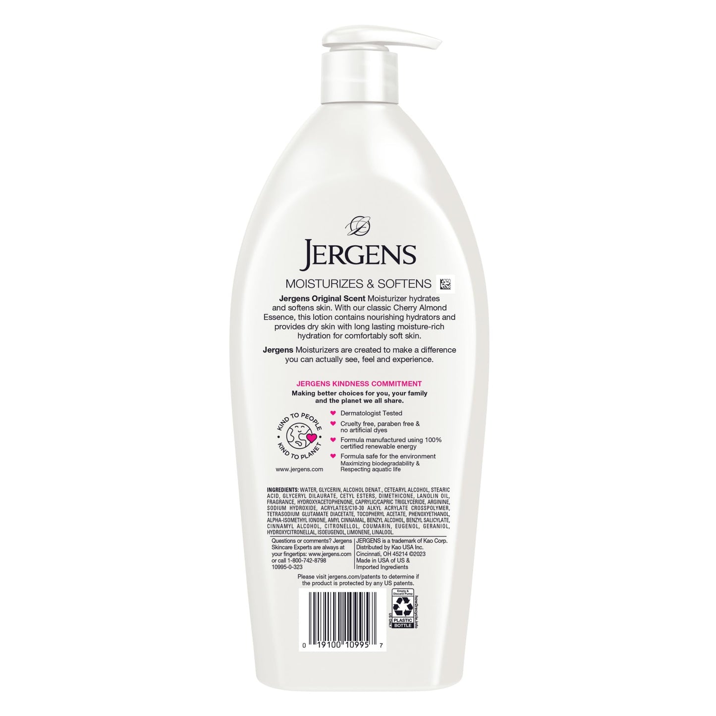 Jergens Original Scent Dry Skin Lotion, Body and Hand Moisturizer for Long Lasting Skin Hydration, with HYDRALUCENCE blend and Cherry Almond Essence, 32 Ounce