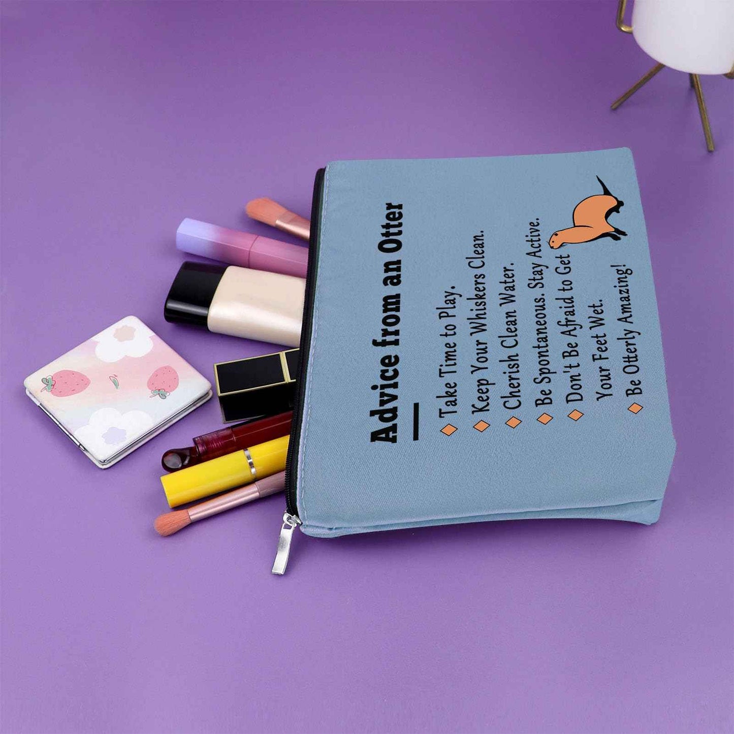 Otter Gifts for Otter Lovers Blue Makeup Bag Sea Otter Gifts for Girls Otter Themed Birthday Gifts Cosmetic Bag Animal Lover Gifts for Adults Cute Otter Gifts for Mom Aunt Sister Travel Pouch