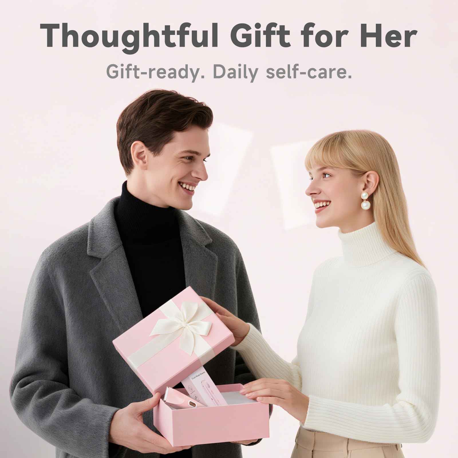 Fanovae Bikini Trimmer for Women – Gentle Electric Razor for Sensitive Areas, Waterproof USB-C Rechargeable Shaver for Body & Face, Stocking Stuffers Holiday Gift (Petal Pink + Pearl White)