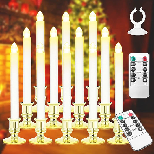 Koncifun Window Candles 12 Pack Battery Operated Candles with Timer Flameless Candles Battery Candles with 2 Remote Controls Christmas Window Lights Golden Flickering Candles for Christmas Decorations