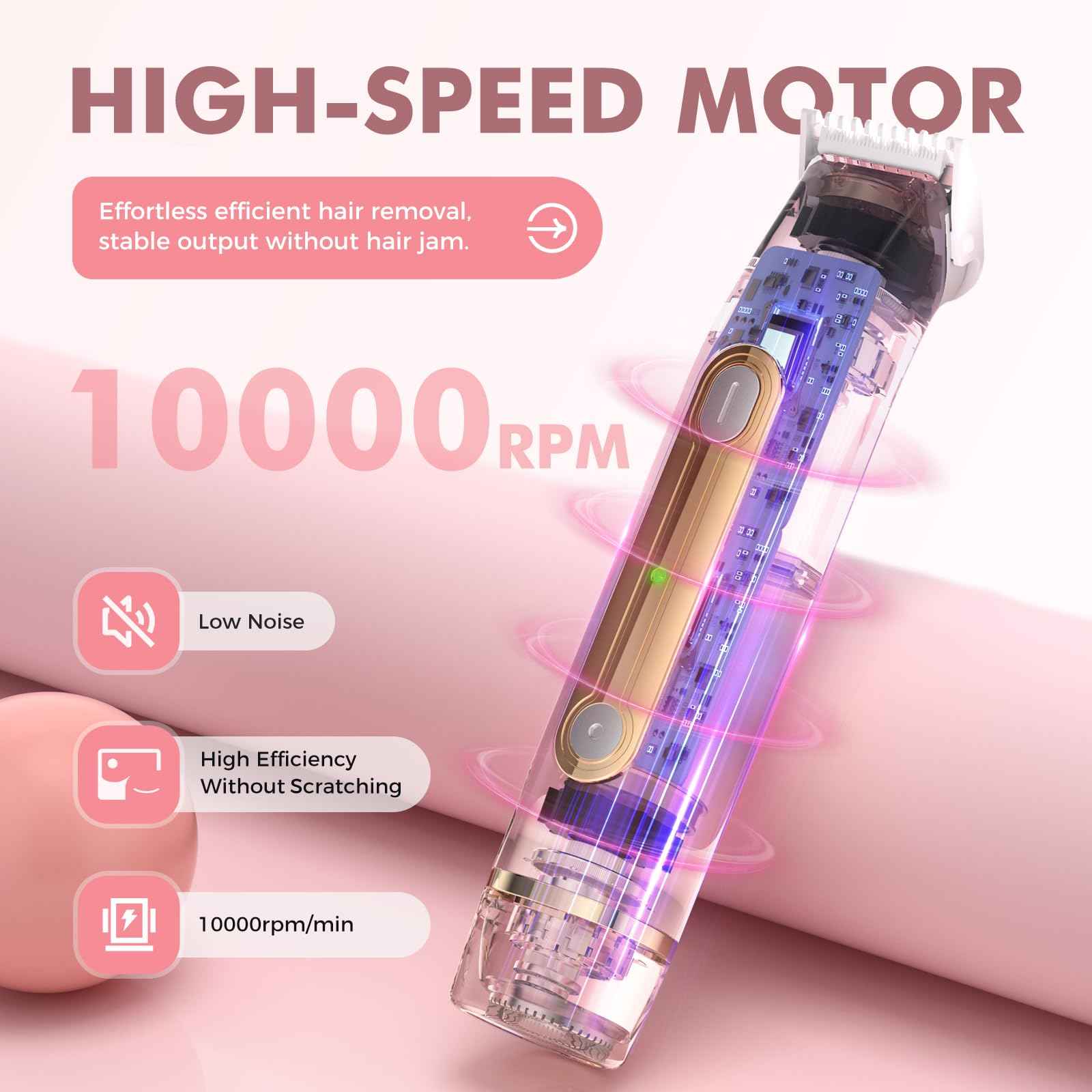 Bikini Trimmer for Women, 2-in-1 Painless Electric Razor for Body and Pubic Hair, IPX7 Waterproof Shaver with Dual Heads - Rechargeable Lady Trimmer for Bikini, Underarm, and Leg (Coral Purple)