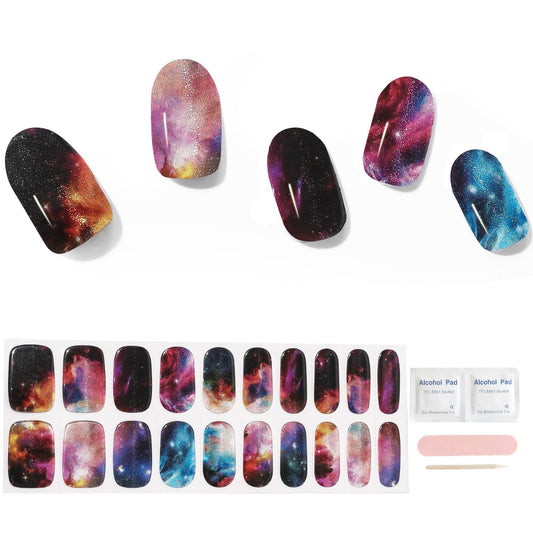 ACROIN Semi Cured Gel Nail Strips Nail Wraps 20 Stickers Need Cured, Salon-Quality, Long Lasting, Easy to Apply & Remove, includes Cleaning Pad, Nail File, Wooden Stick - Night Sky