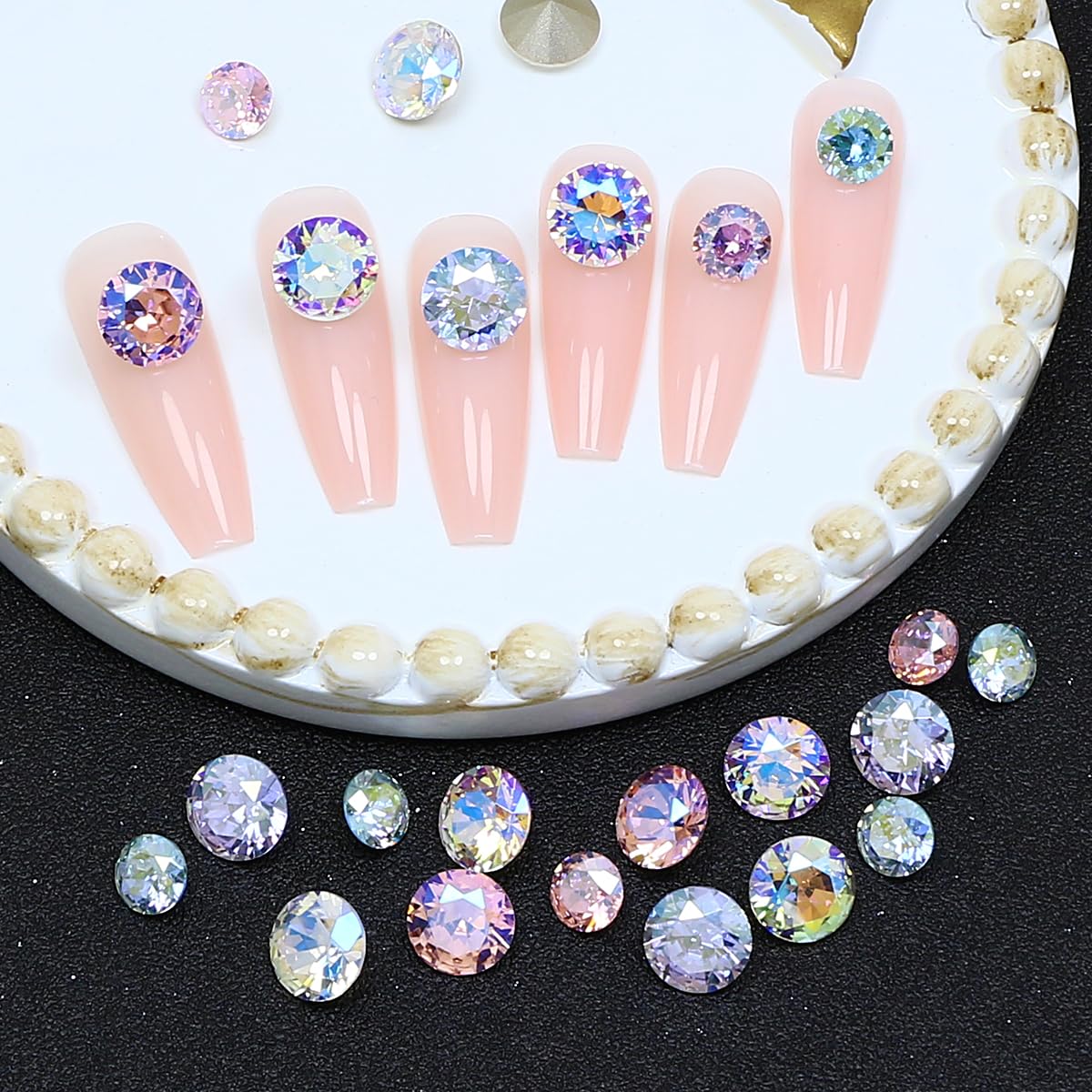 DONGZHOU 45Pcs Rhinestone for Nails，3D Nail Art Rhinestone Round Big Nail Crystals Shiny Nail Diamonds Nail Charms and Gems for Manicure Decoration DIY Crafts