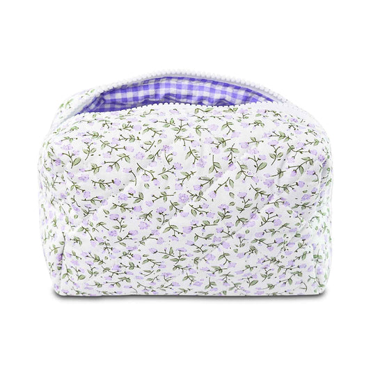 Quilted Makeup Bag Floral Cotton Make up Bag Puffy Coquette Makeup pouch Aesthetic Cute Travel Toiletry Bag for Women Girls