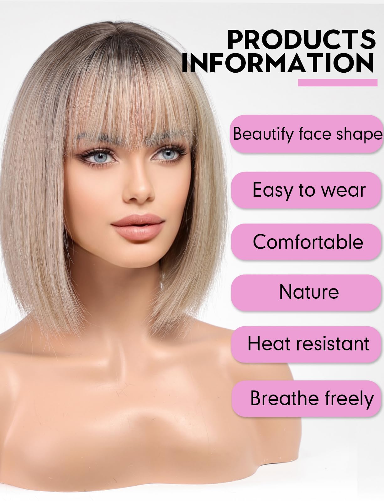 Getshow Brown Short Bob Wig with Bangs for Women Synthetic Wig