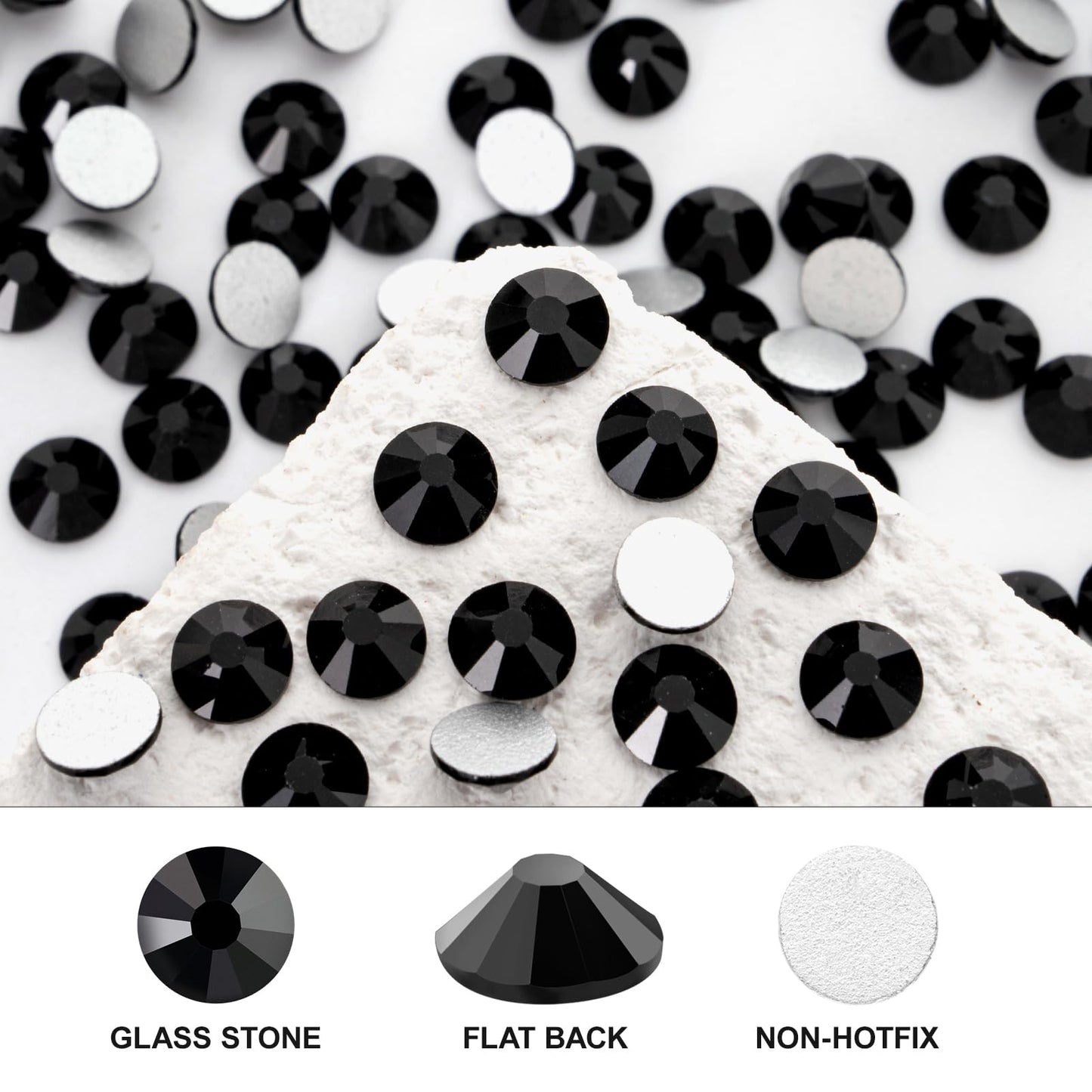 Novani 3000 Pieces Flatback Rhinestones Glass Round Gems Black Crystals for Nail Art DIY Crafts Clothes Shoes,SS16,3.8-4.0mm