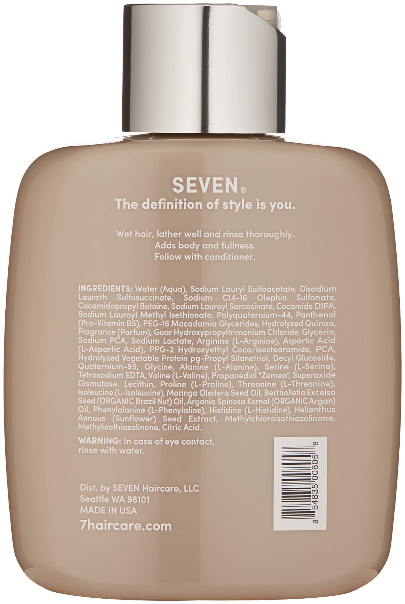 SEVEN Haircare Satara Volume Shampoo for Women & Men, Sulfate Free, Cruelty Free & Paraben Free with Pro Vitamin B5, Argan Oil + Hydrolyzed Quinoa Protein for Flat + Limp Hair, Made in USA, 10.8 oz