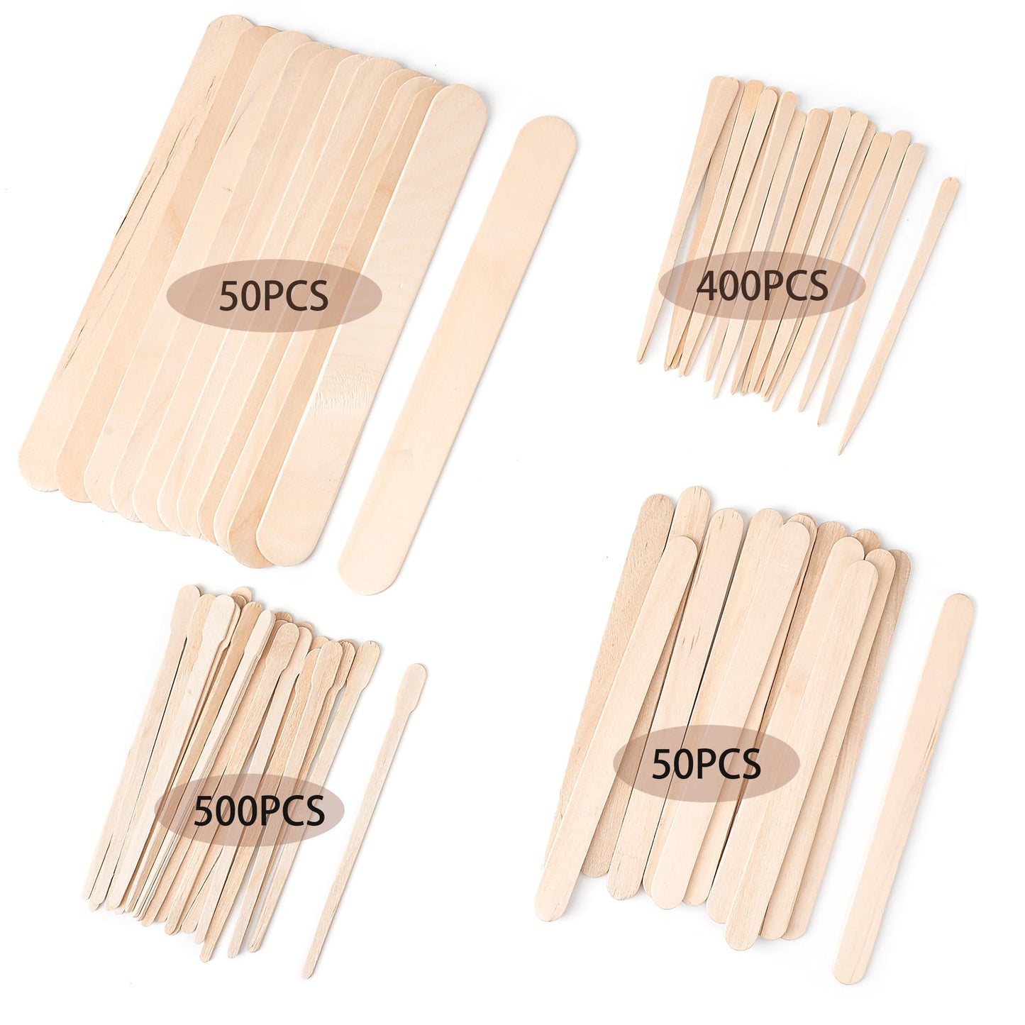 1000Pcs Waxing Sticks - 4 Style Assorted Wood Wax Sticks for Body Face Hair Removal, Eyebrow Lip Nose Small Waxing Applicator Sticks, Wax Spatula Applicator Wooden Craft Sticks