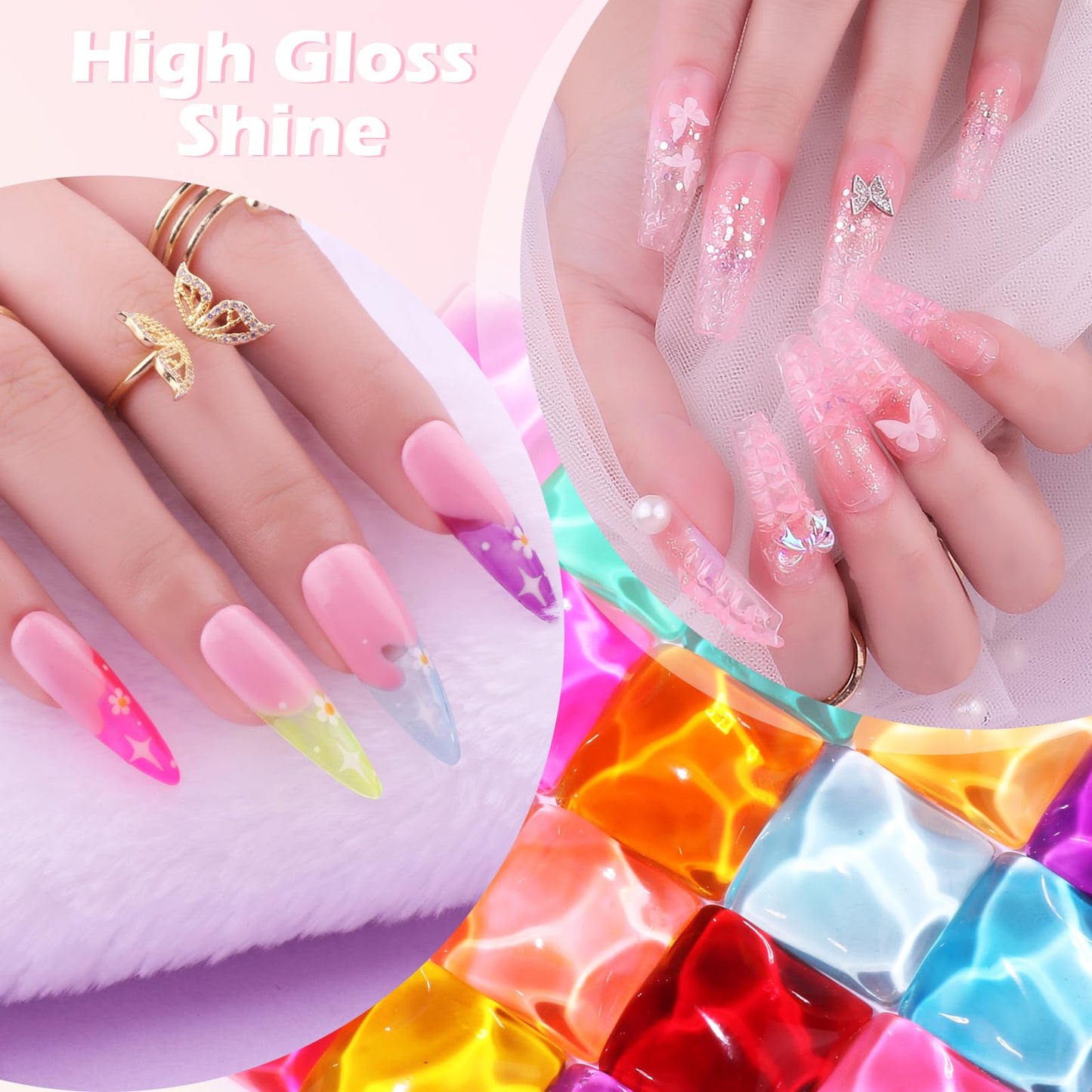 noirwhite Jelly Gel Polish, 20 Colors Trendy Neon Jelly Gel Nail Polish Kit Glossy Crystal Transparent Gel Polish Nude Pink Purple Green Blue Yellow Red Colors Jelly Nail Polish Set Soak Off UV LED