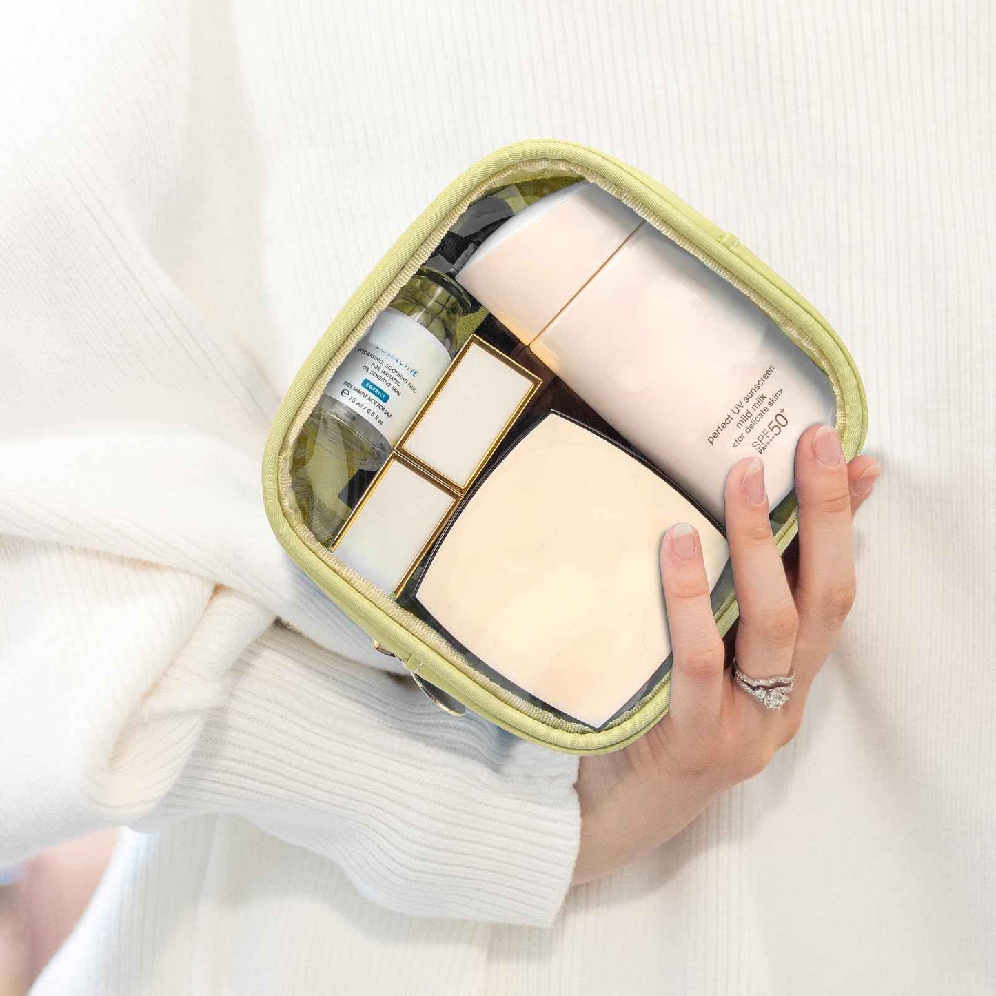 KOTORA Clear Makeup Bag Cosmetics Bag Mini Small Pouch Purse TSA Approved Toiletry Bags Zipper Pink Cute Pouches Make Up Travel Toiletry Car Accessories Essentials for Women Girls