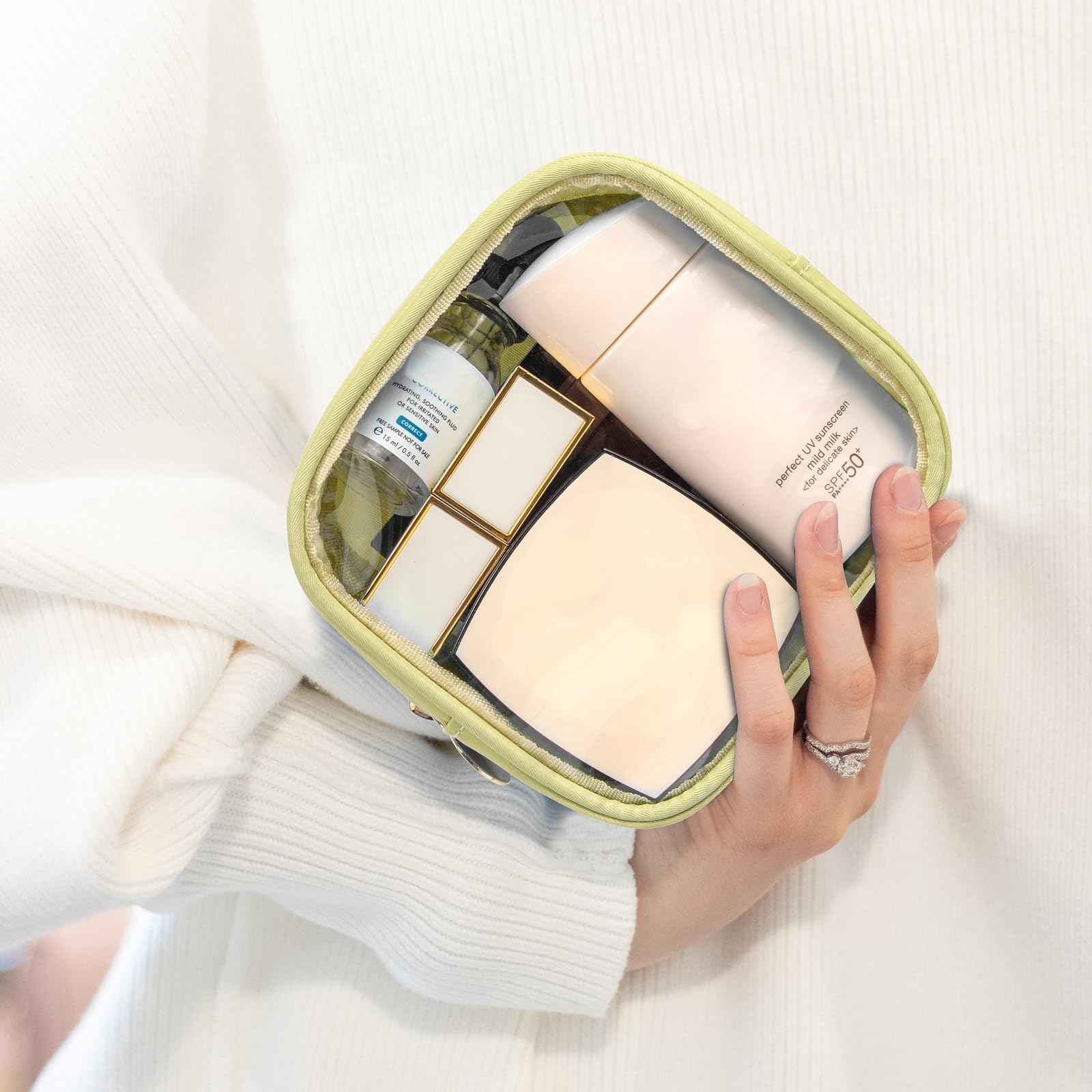 KOTORA Clear Makeup Bag Cosmetics Bag Mini Small Pouch Purse TSA Approved Toiletry Bags Zipper Pink Cute Pouches Make Up Travel Toiletry Car Accessories Essentials for Women Girls