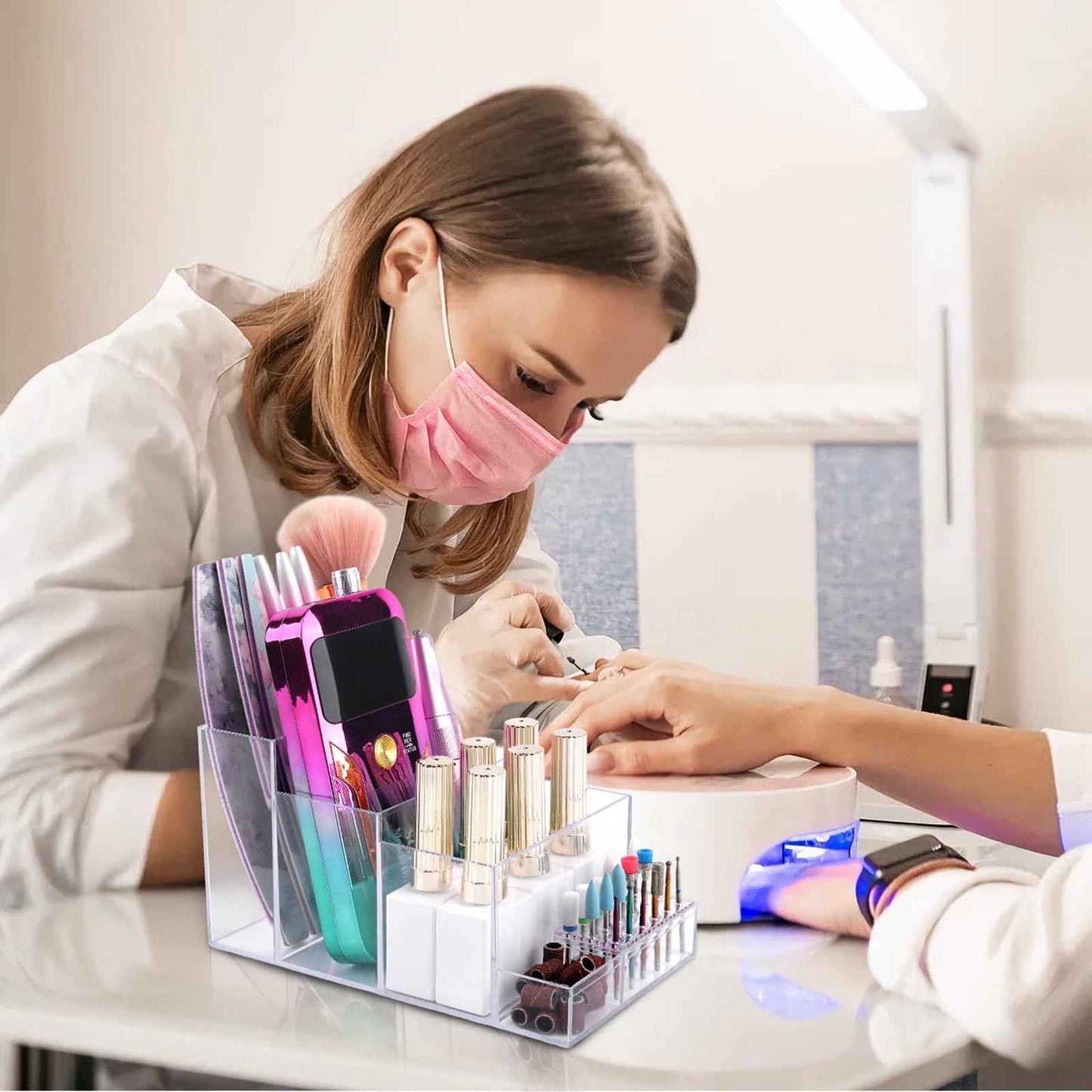 YINGJEE Nail Drill Holder, 18 Holes Acrylic Nail Drill Bit Holder, Professional Transparent Nail Drill Grinding Bit Organizer Case and Storage Box for Manicure Tools (Transparent)