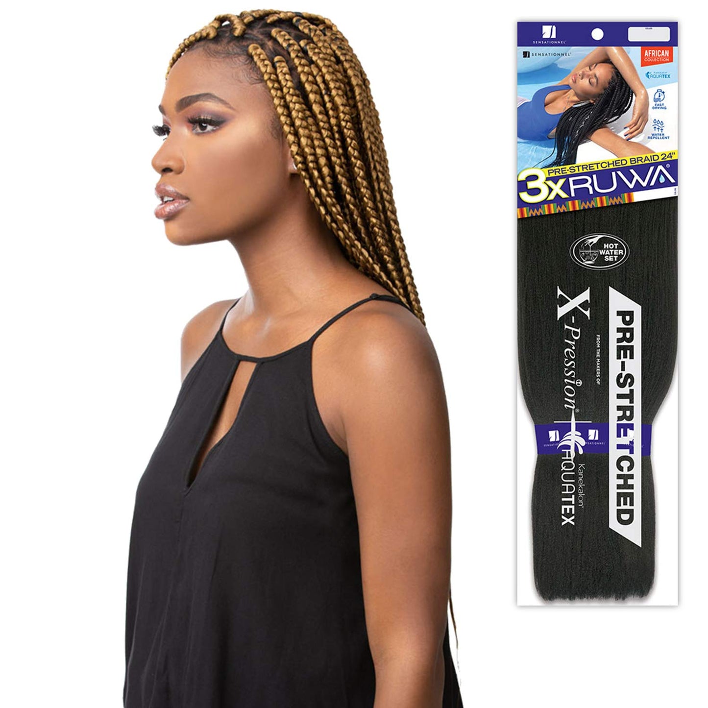 Xpression Sensationnel Synthetic Hair Braids 3X Ruwa Pre-Stretched Braid 24" (3 Packs, SM1B/60)