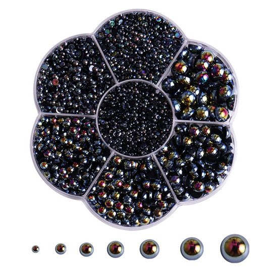 5800Pcs Half Pearls for Crafts, Flatback Pearls for Artwork Making, DIY Rhinestones Accessory Nail Art, Face Gems Jewels Flat Back Craft Pearls for Artist Creative - AB Black