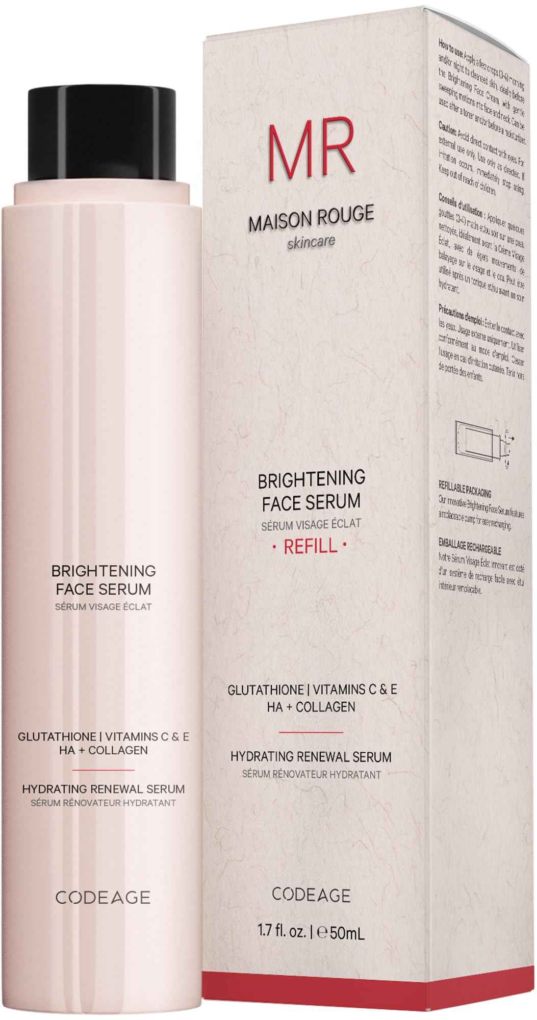 Maison Rouge Brightening Face Serum Refill by Codeage – Glutathione, Vitamin C, E, Hyaluronic Acid & Collagen – Radiance & Antioxidant Support – Paraben-Free – For All Skin Types – 1.7 fl oz