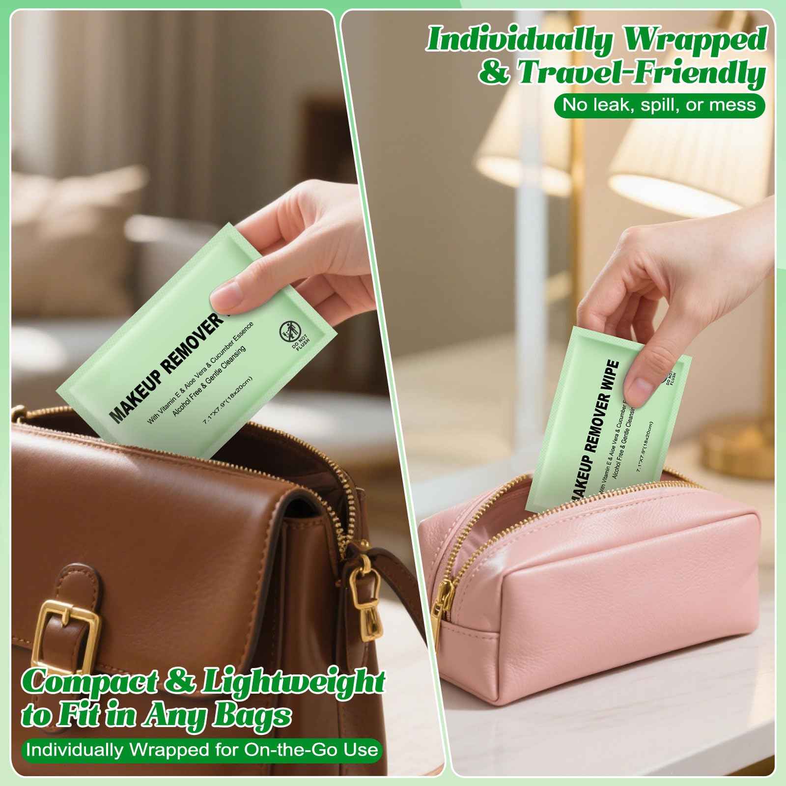 Makeup Remover Wipes Individually Wrapped, 120 Pcs Facial Cleansing Towelette Travel Size, Alcohol-Free, Gentle for Removing Makeup, Oil, Dirt