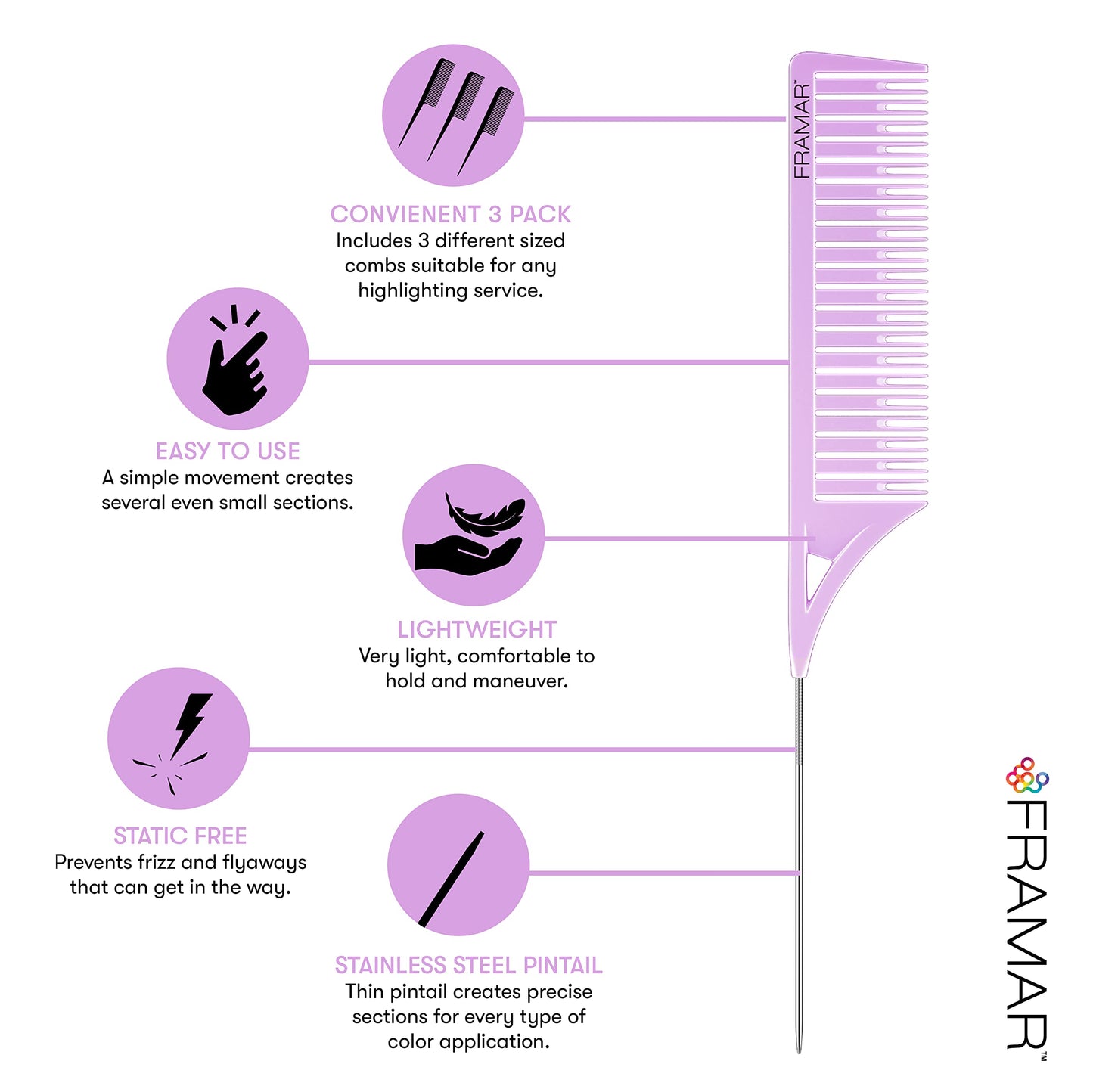 FRAMAR Dreamweaver Highlight Comb Set – Combs for Hair Stylist- FRAMAR Pink Premium Hair Spray Bottle Continuous Mist