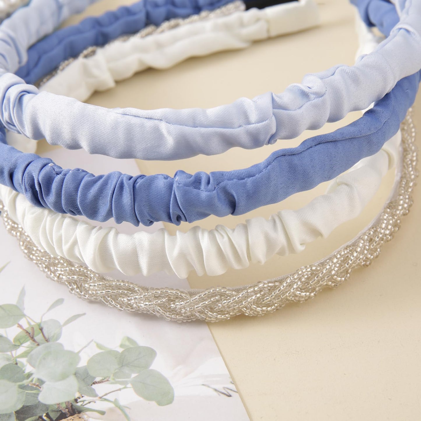 Tomolucky Direct 8PK Women's Headbands: Cute Pearl Floral Padded Wide Vintage Bandana Hair Accessories (Blue)