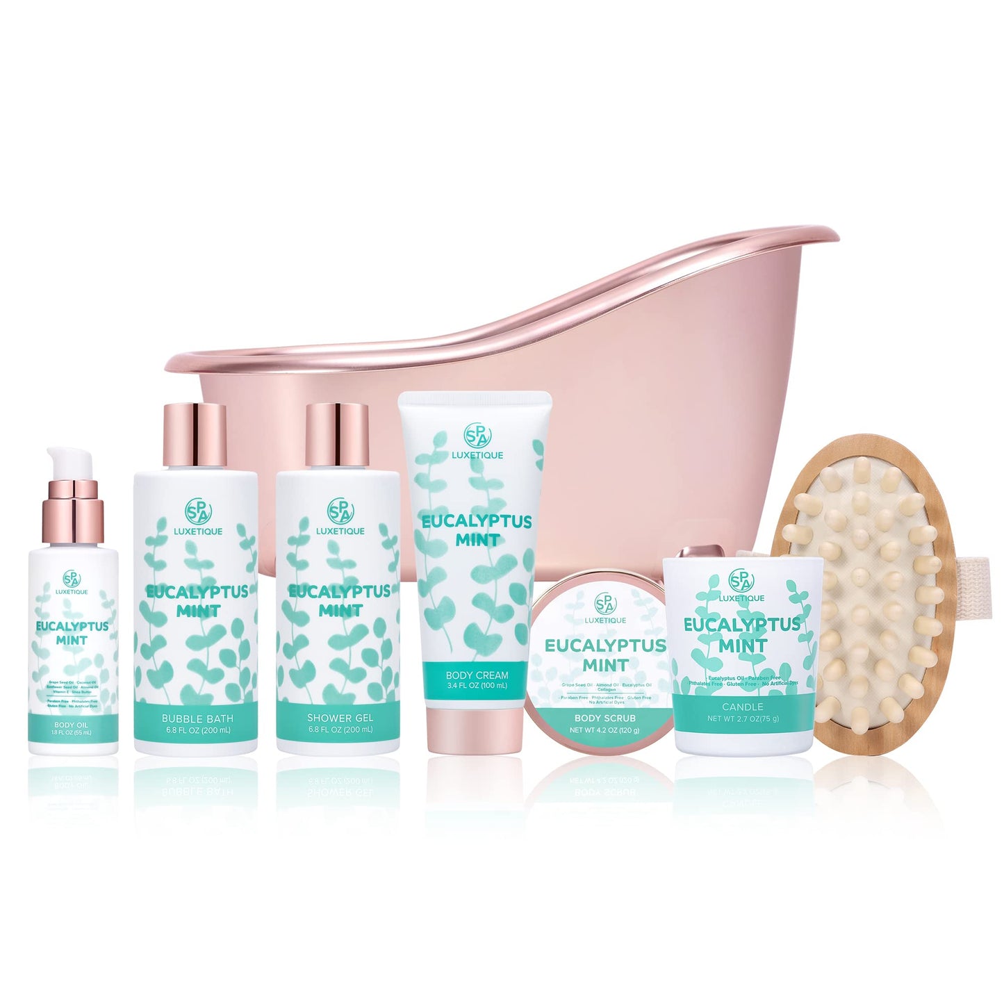 Gifts Baskets for Women, Spa Luxetique 8 Pcs Bath Gifts Set, Eucalyptus Mint Spa Gifts for Women, Luxury Self Care Kit with Shower Gel, Body Oil, Scented Candle, Birthday Gifts for Women