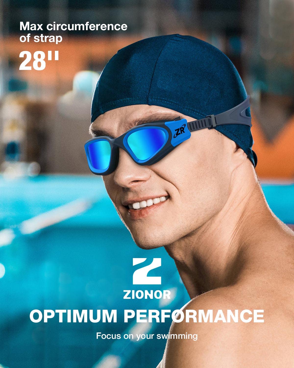 ZIONOR Swim Goggles, Upgraded G1 Polarized Swimming Goggles UV Protection Anti-fog Adjustable Strap for Men Women Adult Indoor or Outdoor (Polarized Mirror Blue Lens)