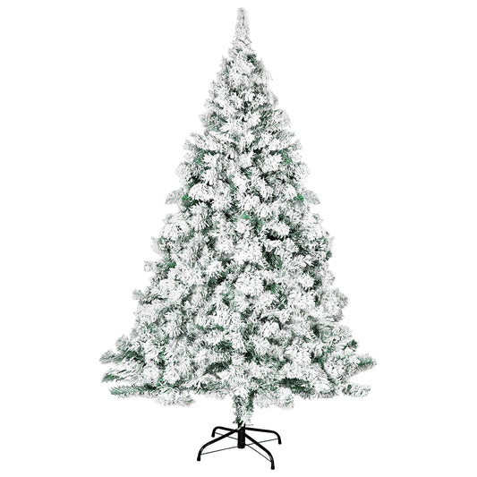 MarKnig 6ft Premium Hinged Artificial Holiday Christmas Tree for Home, Office, Party Decoration Snow Flocked Xmas Pine with 1,000 Branch Tips, Easy Assembly, Metal Hinges & Base (White)