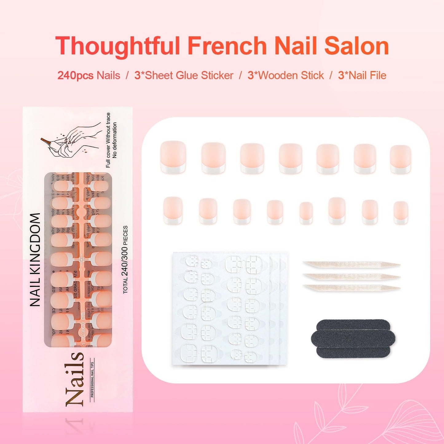 LIARTY 240 Pcs French Press On Nails Short Square, French Tip False Nails Manicure, 15 Size Acrylic Full Cover Artificial Fake Nails (Apricot)