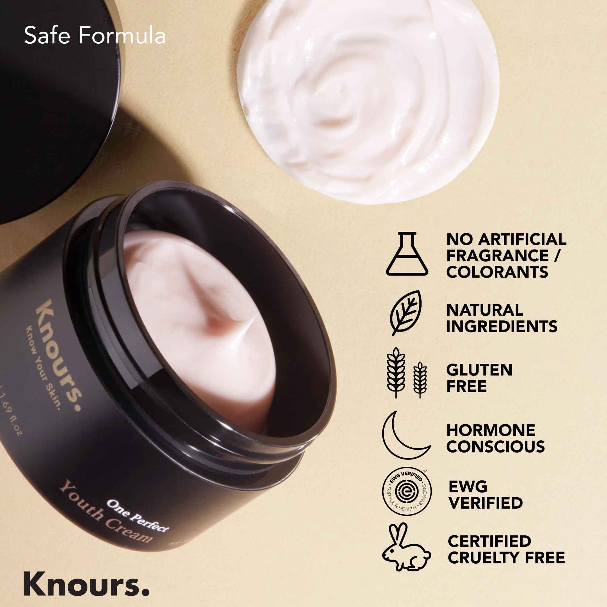 Knours Korean Cycle-Conscious 3 M's One Perfect Youth Cream | Women's Wellness | Niacinamide + Shea Butter | Clean Beauty | Sensitive, Dull, Aging Skin | Vegan | EWG Verified | 50ml/1.69oz