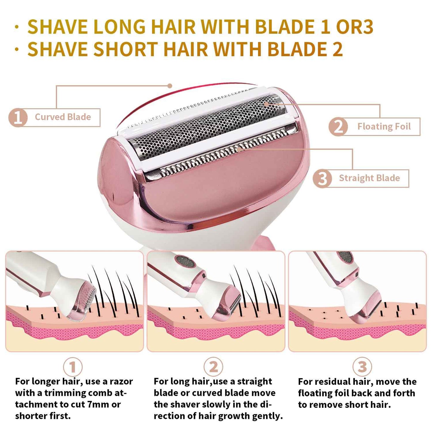 4-in-1 Electric Razor & Bikini Trimmer for Women - Rechargeable Wet/Dry Body Shaver for Face, Legs, Underarms, Pubic Hair, IPX6 Waterproof with LED Light & Travel Lock