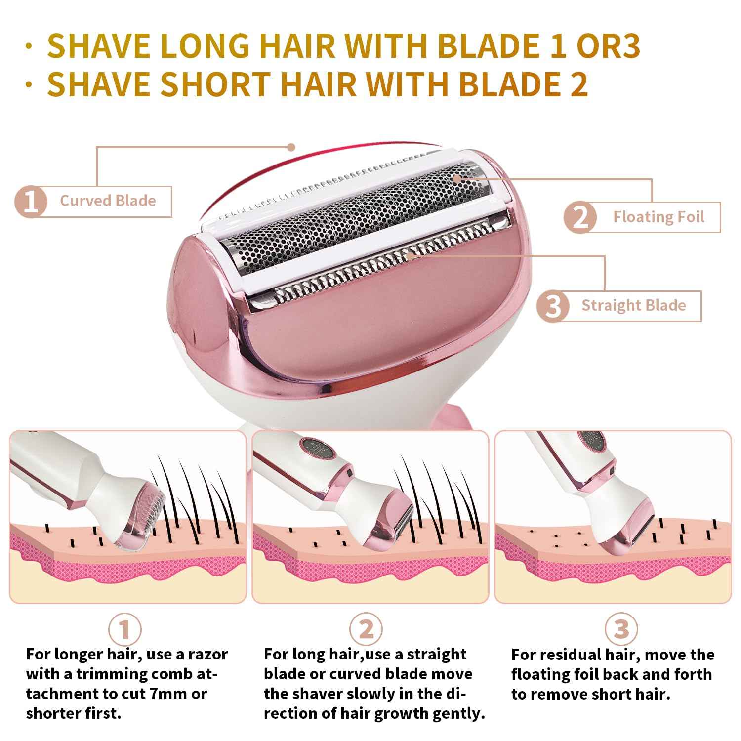 4-in-1 Electric Razor & Bikini Trimmer for Women - Rechargeable Wet/Dry Body Shaver for Face, Legs, Underarms, Pubic Hair, IPX6 Waterproof with LED Light & Travel Lock