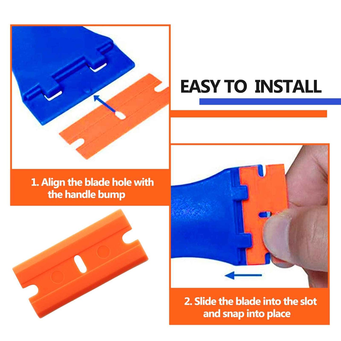 Zorveiio 200 Pcs Plastic Razor Blades Plastic Scraper Blades Double Edge Razor Blade for Removing Labels Stickers Gasket Decals on Glass Car Window - Blue