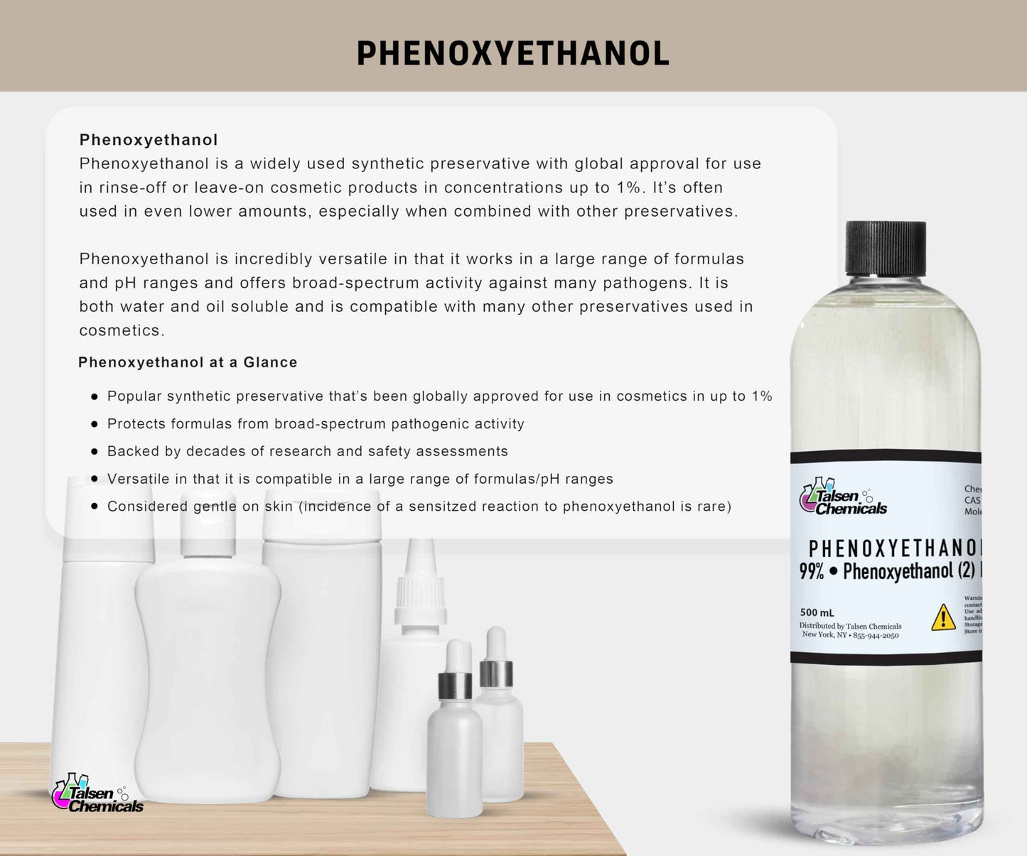 Phenoxyethanol Preservative Liquid (500 mL / 16.90 Ounce), Natural Preservative for DIY Products, Cosmetics Preservative for Lotion Making Broad Spectrum Preservative by Talsen Chemicals