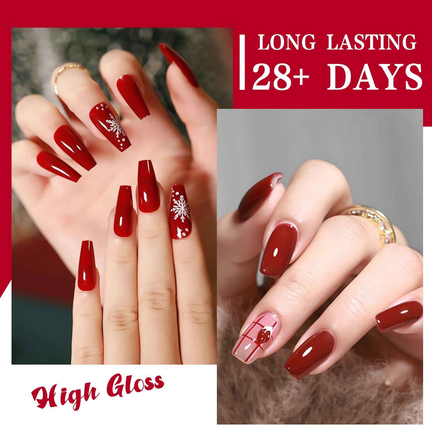 JR 9pcs 15ml Deep Red Burgundy Christmas Gel Polish Set Crimson Soak Off Polish Dark Cherry Gel Polish For Nail Salon Gift Red