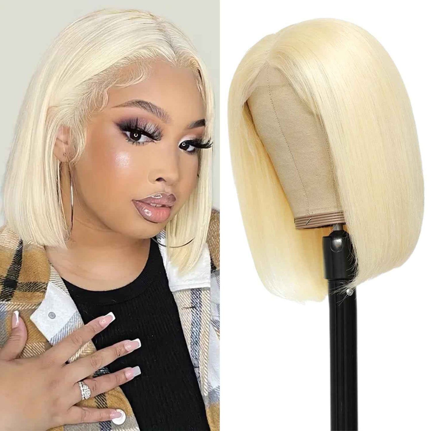 613 Short Bob Wig Human Hair Blonde Bob Wig HD Lace Front 8 Inch Short Bob Human Hair Wigs 180% Density Frontal Wigs Pre Plucked with Baby Hair for Black Women