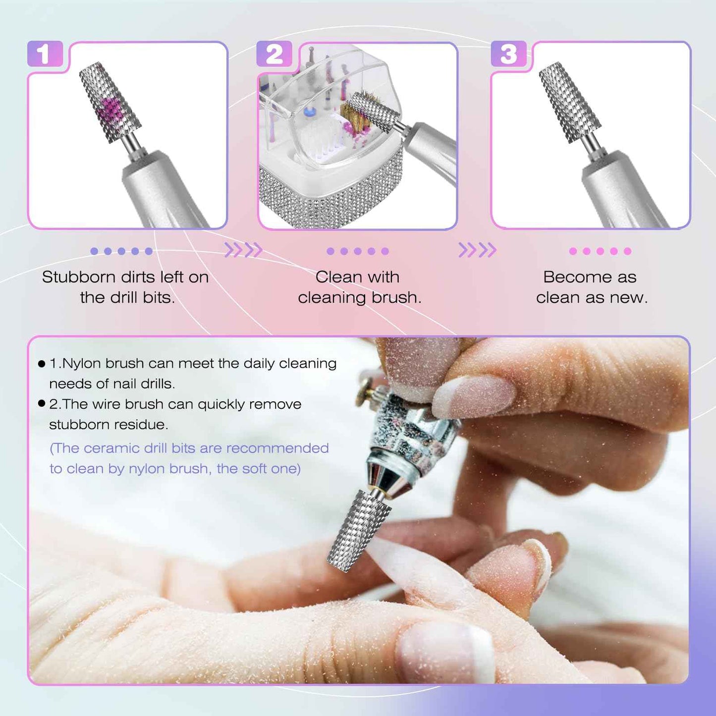 2 in 1 Nail Drill Bits Holder: 30 Holes Nail Bits Organizer Case with Cleaner Brush, Dustproof Efile Nail Tech Bits Storage Container Box Manicure Tools Accessories Display for Salon Home(Only Box)