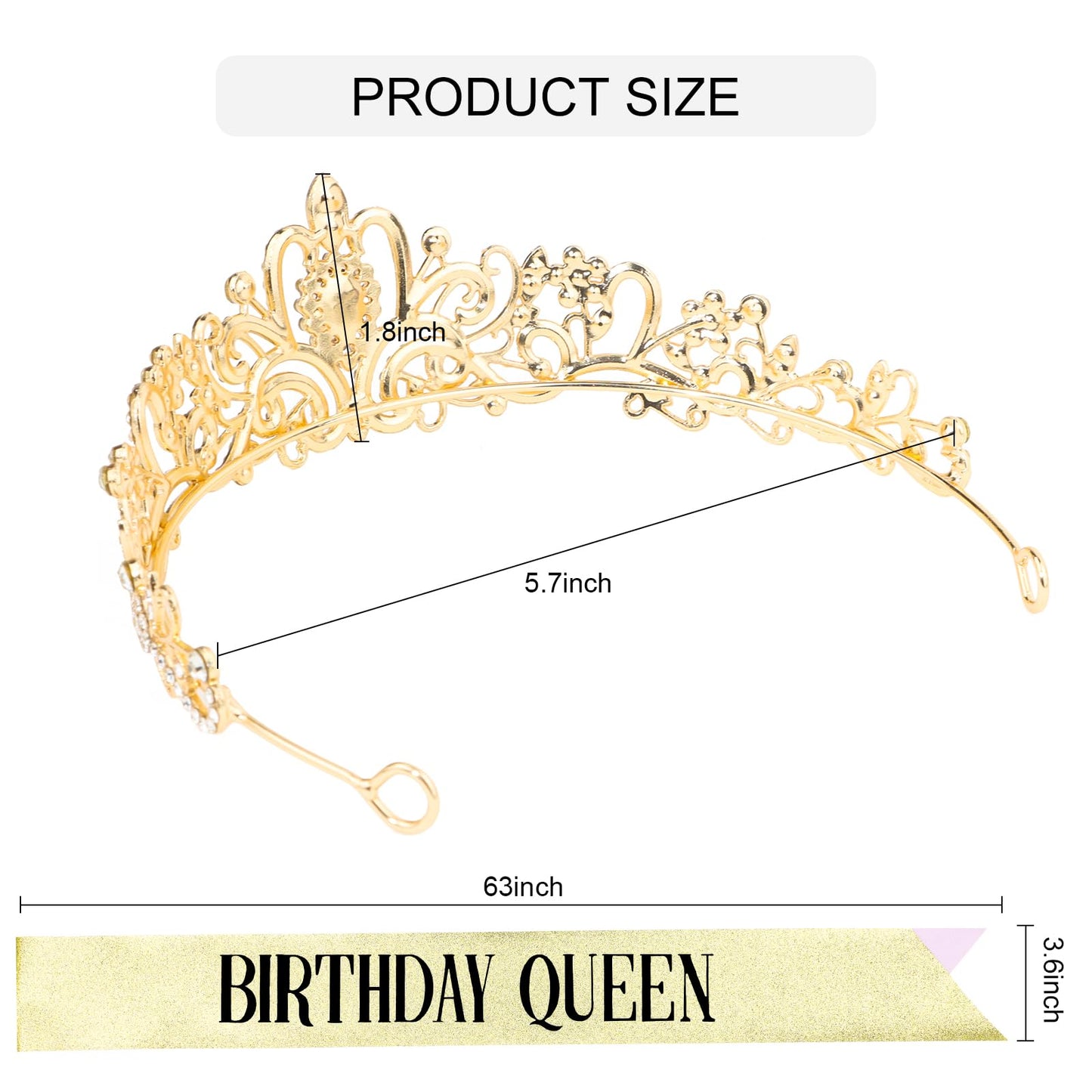 CIEHER Crystal Gold Crown + Birthday Queen Sash + Pearl Pin Set, Gold Birthday Decorations for Women Girls, Great Birthday Gifts Happy Birthday Party Supplies Birthday Crown Birthday Sash for Women