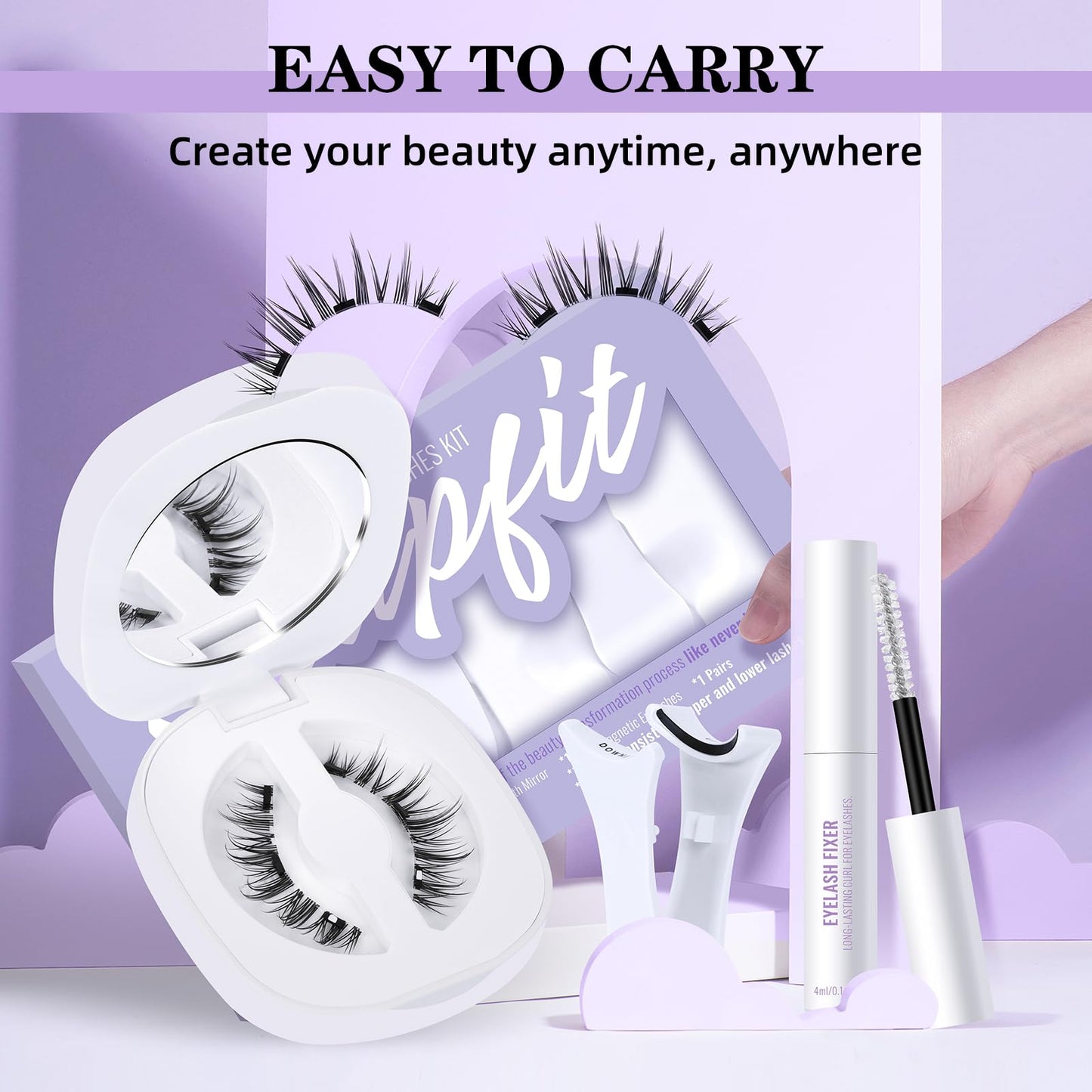 Magnetic Eyelashes with Applicator Magnetic Lashes Soft Magnetic Eyelashes without Eyeliner No Glue Needed Magnetic Eyelashes Natural Look 1 Pair Magnetic Lashes with Clamp, Lash Fixer Reusable (M02)