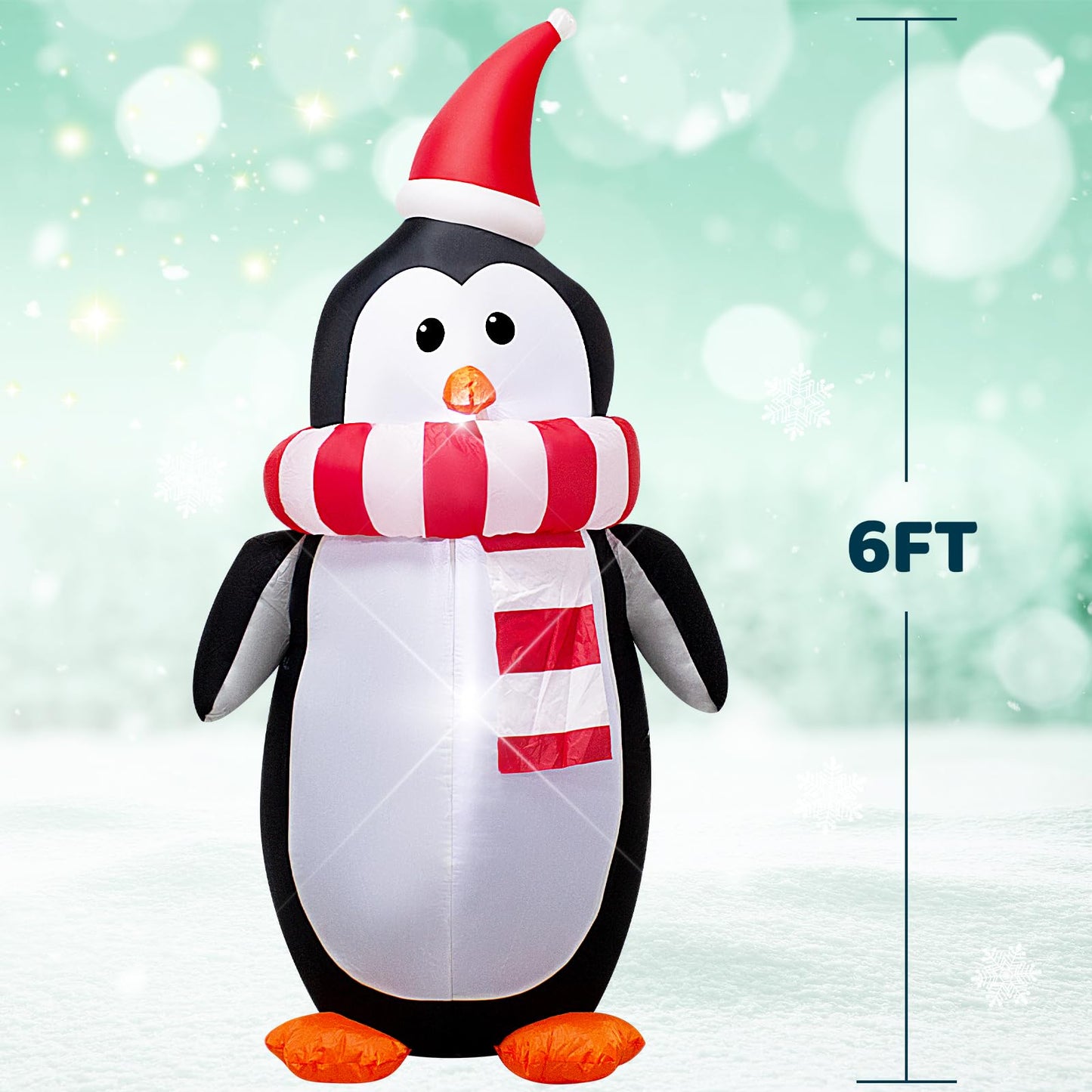 DROFELY 6 Foot Christmas Inflatable Penguin with LED Lights Decoration，Cute Christmas Indoor Outdoor Blow up Decoration-WM-16