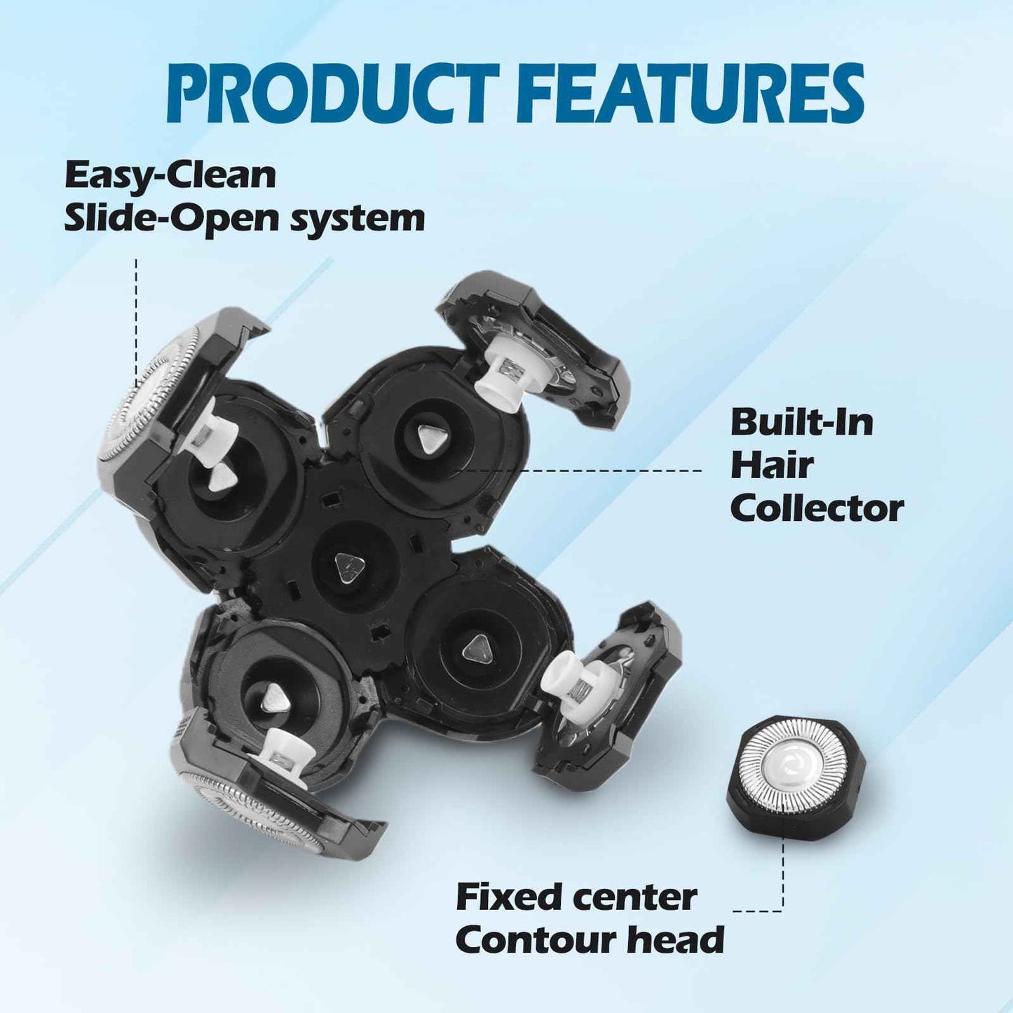 5 Pack Replacement Blades for Freebird Head Shaver | 5-Blade Electric Razor Refills for Bald Men Freedom Grooming + 1 Cleaning Brush