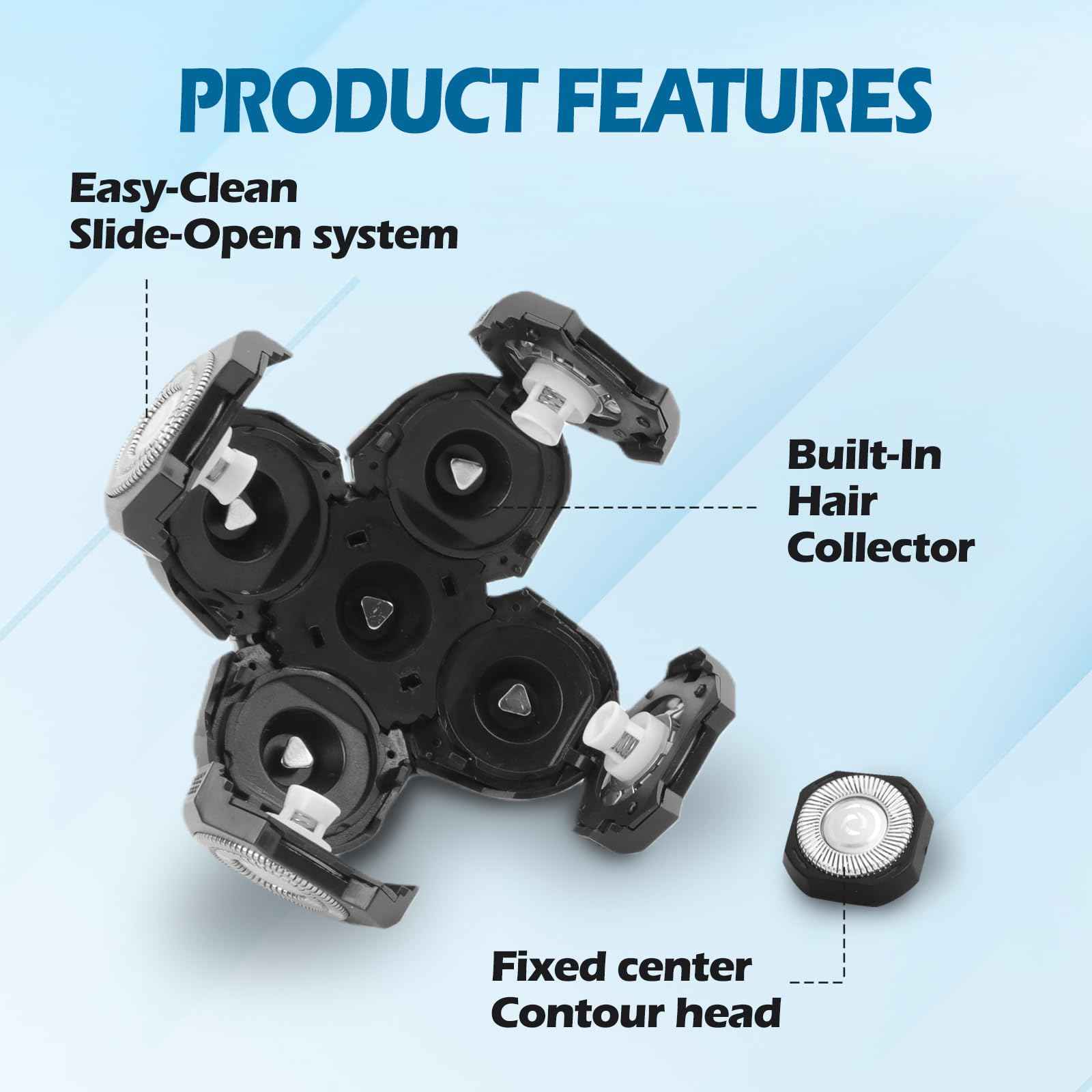 5 Pack Replacement Blades for Freebird Head Shaver | 5-Blade Electric Razor Refills for Bald Men Freedom Grooming + 1 Cleaning Brush