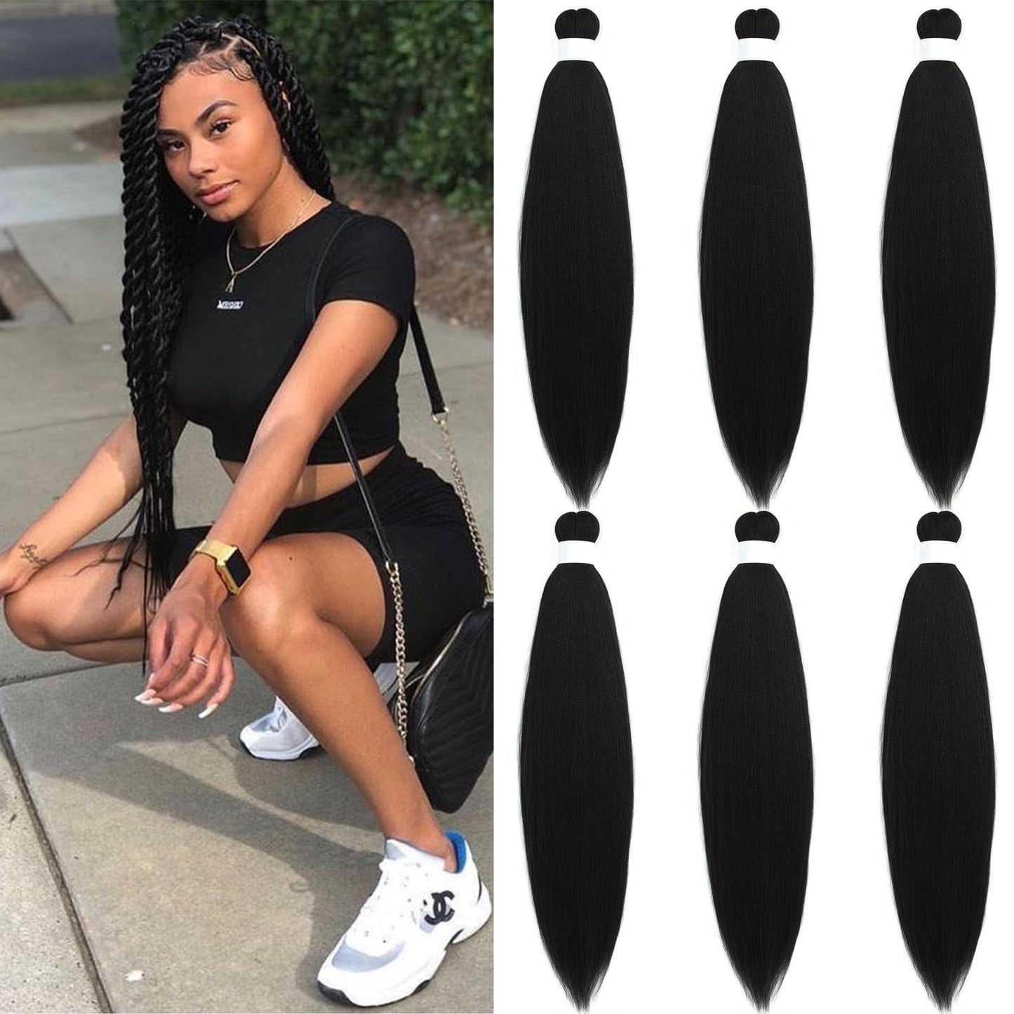 1b Black Braiding Hair Pre Stretched Kanekalon Knotless Prestretched Braiding Hair 30 inch Long Colored Hair Extensions for Braiding Pre Stretched Micro Braids Itch Free Yaki Braiding Hair