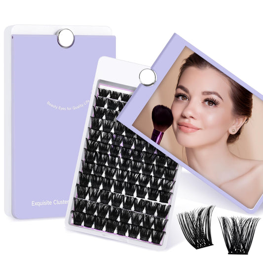 Lash Clusters D Curl 8-16MIX 96 PCS Eyelash Clusters Wispy with 360° Rotatable Mirror Cluster Eyelash Extensions Natural Lash Clusters Lashes Wispy Diy Lash Extensions Clusters (Q03,D 8-16MIX)