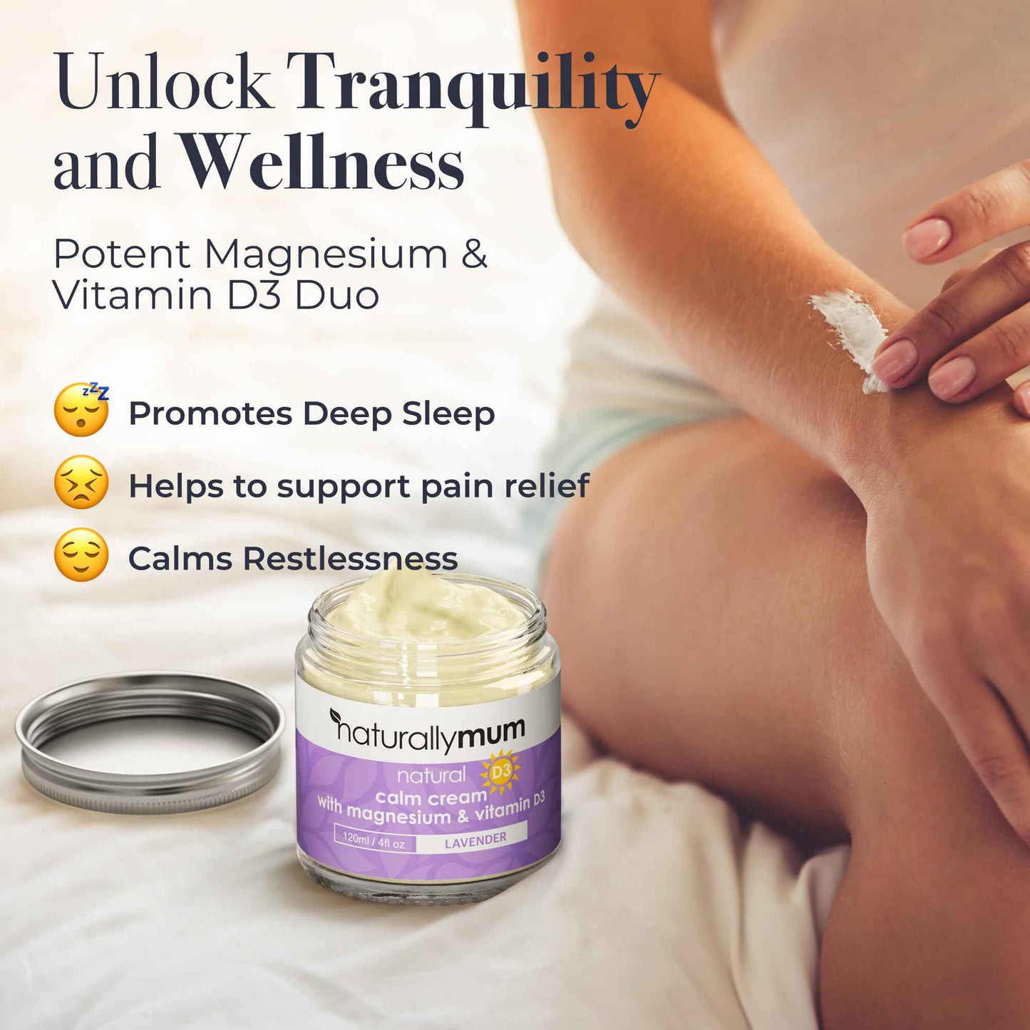 NaturallyMum - Magnesium Cream with Vitamin D3 [4 Fl Oz] - Magnesium and VIT D Lotion - Turmeric & Arnica Calm Cream - Magnesium and VIT D3 - Lavender
