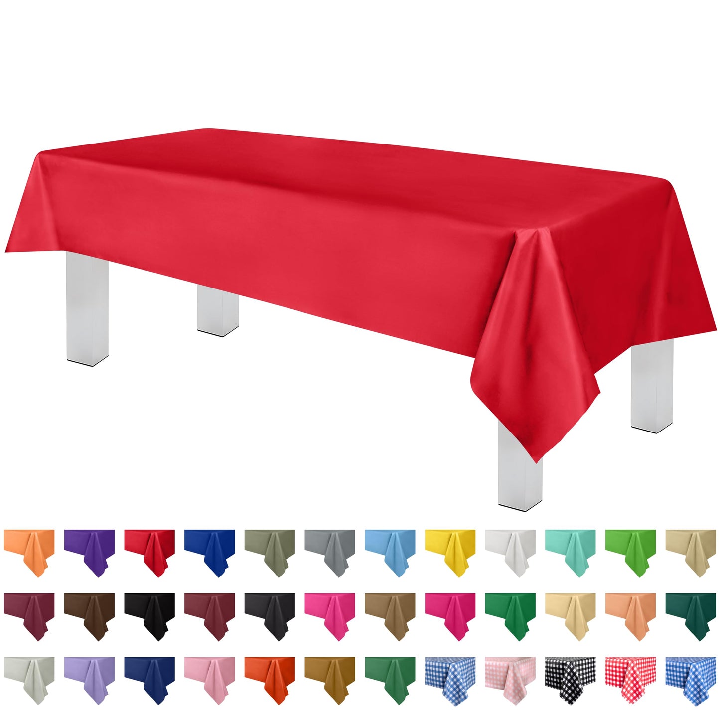 Grandipity Red 12 Pack Premium Disposable Plastic Tablecloth 54 Inch. x 108 Inch. Decorative Rectangle Table Cover