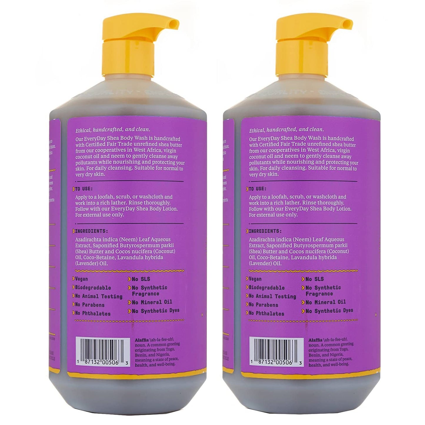 Alaffia Everyday Shea Body Wash, Naturally Helps Moisturize and Cleanse Without Stripping Natural Oils with Fair Trade Shea Butter, Neem, and Coconut Oil, Lavender, 2 Pack - 32 Fl Oz Ea